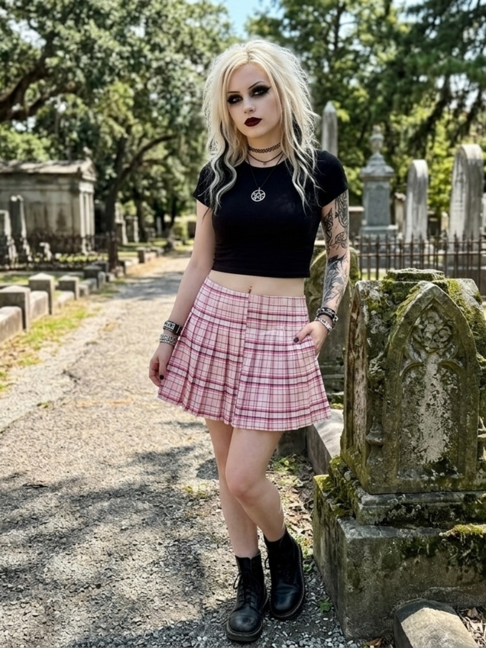 Women’s Pink Plaid Pleated Mini Skirt - Trendy High-Waist Style